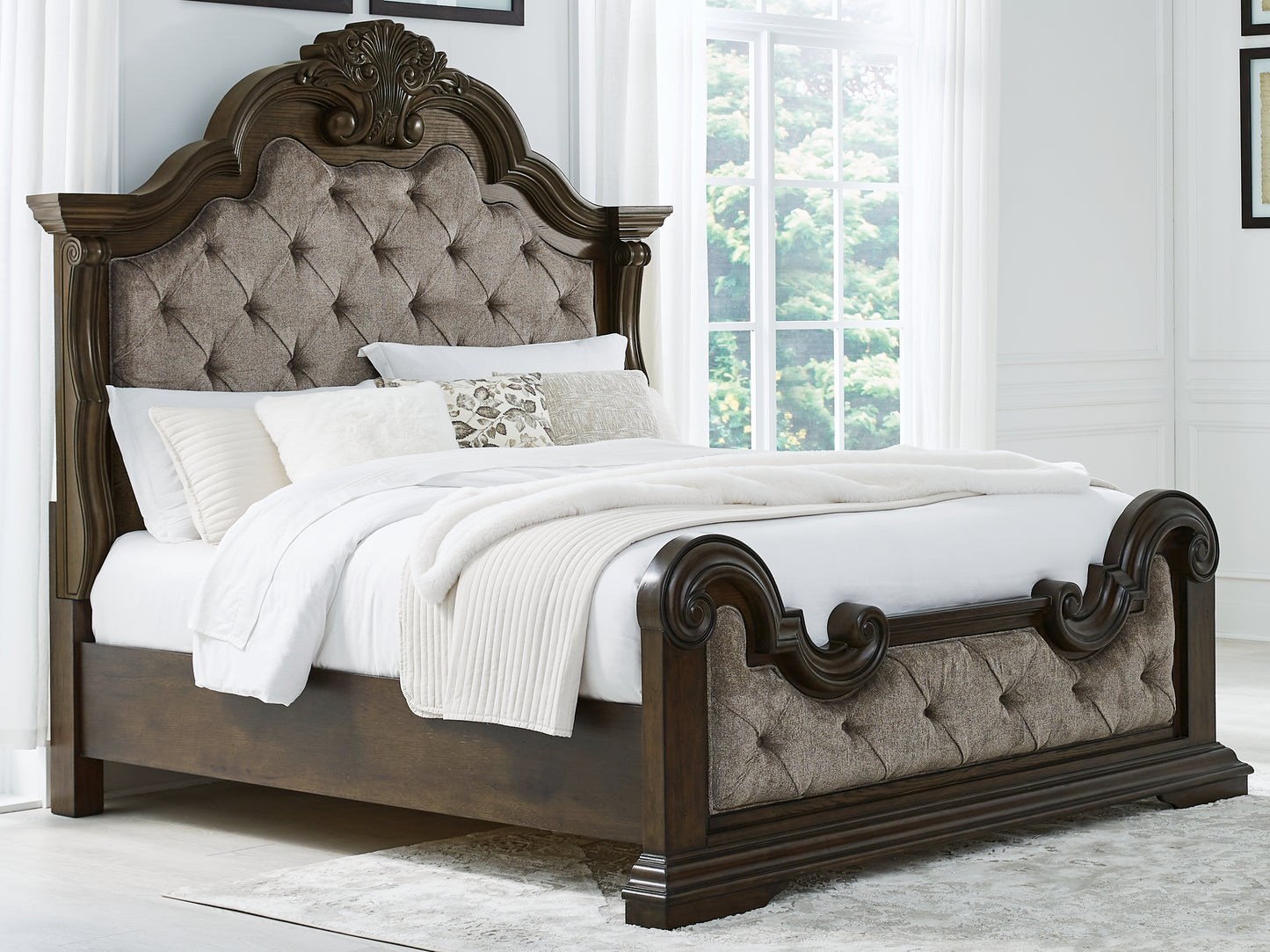 Auburndale Furniture Outlet - Ashley Furniture - Maylee Bedroom - California King Upholstered Bed / Dark Brown - B947B5