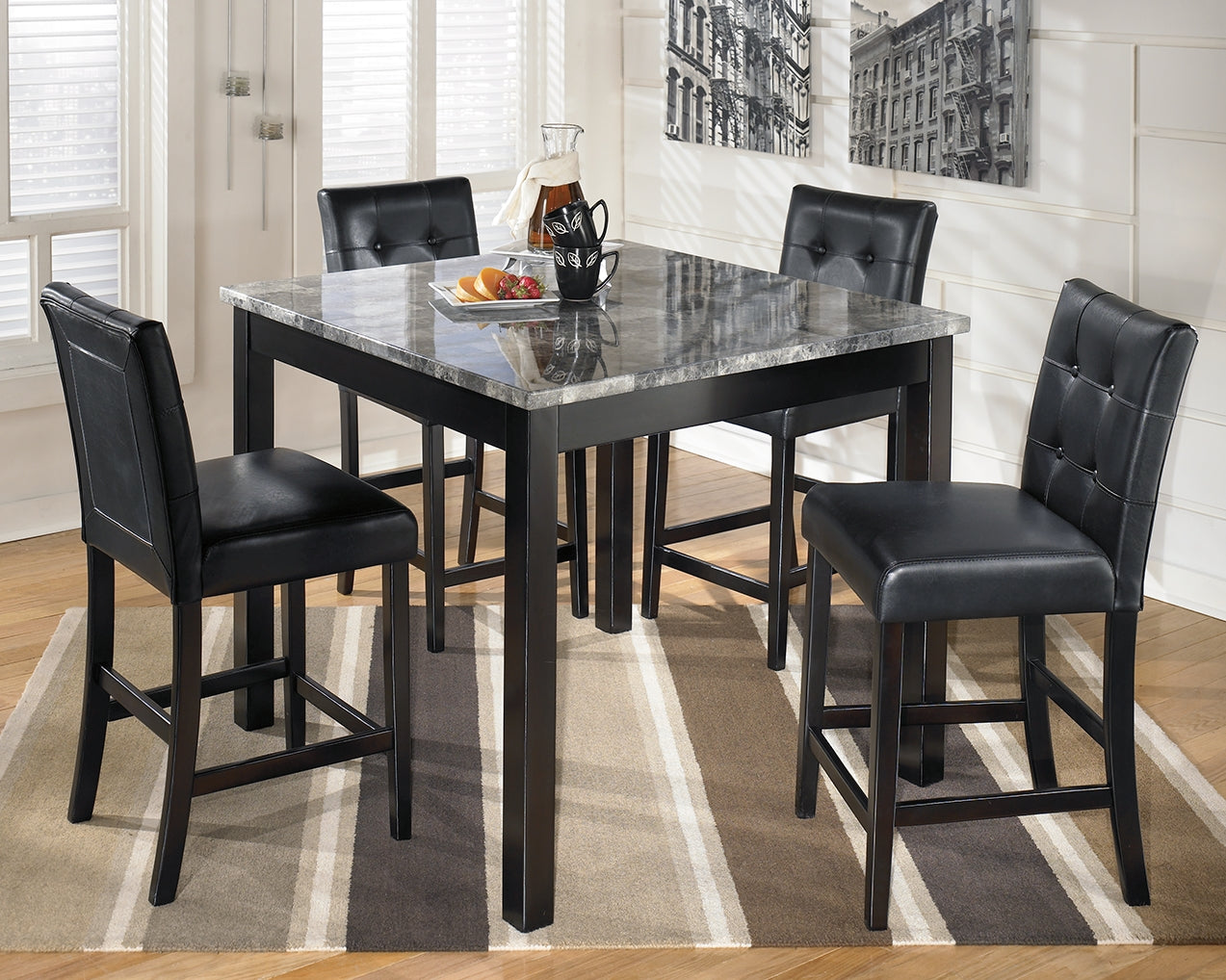 Auburndale Furniture Outlet - Ashley Furniture - Maysville Dining Room - Square Counter TBL Set (5/CN) / Black - D154-223