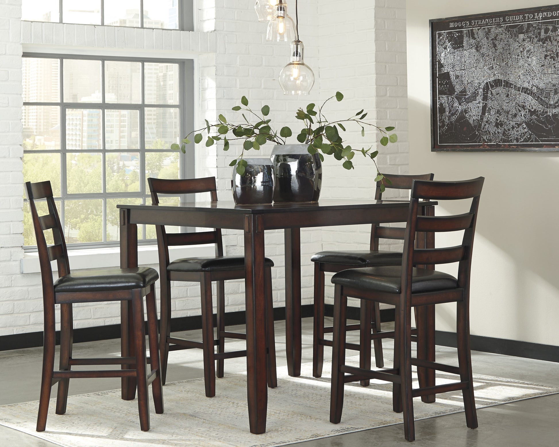 Auburndale Furniture Outlet - Ashley Furniture - Coviar Dining Room - DRM Counter Table Set (5/CN) / Brown - D385-223