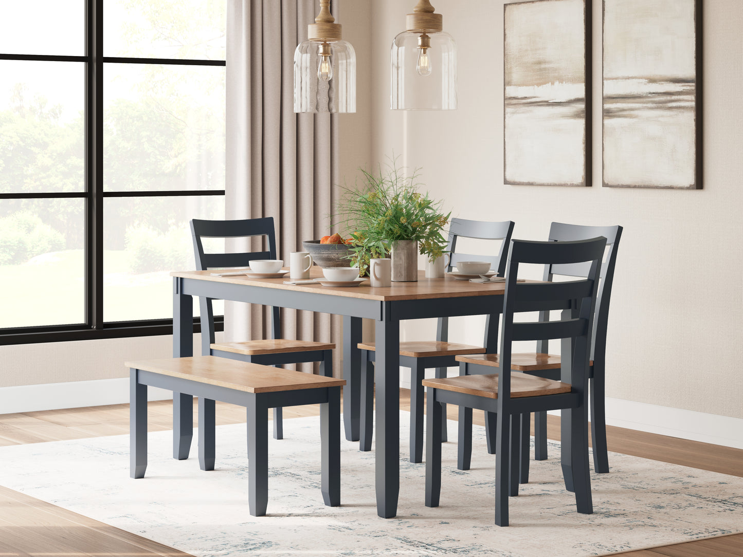 Auburndale Furniture Outlet - Ashley Furniture - Gesthaven Dining Room - Dining Room Table Set (6/CN) / Natural/Blue - D399-325