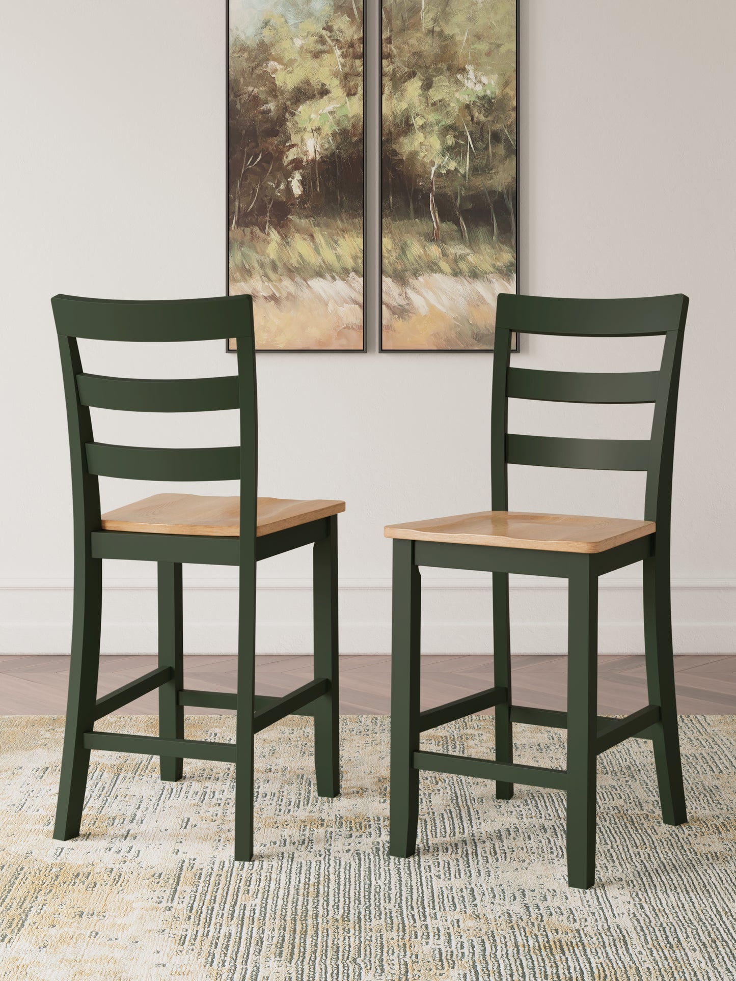 Auburndale Furniture Outlet - Ashley Furniture - Gesthaven Dining Room - Counter Height Barstool (Set of 2) / Natural/Green - D401-124X2