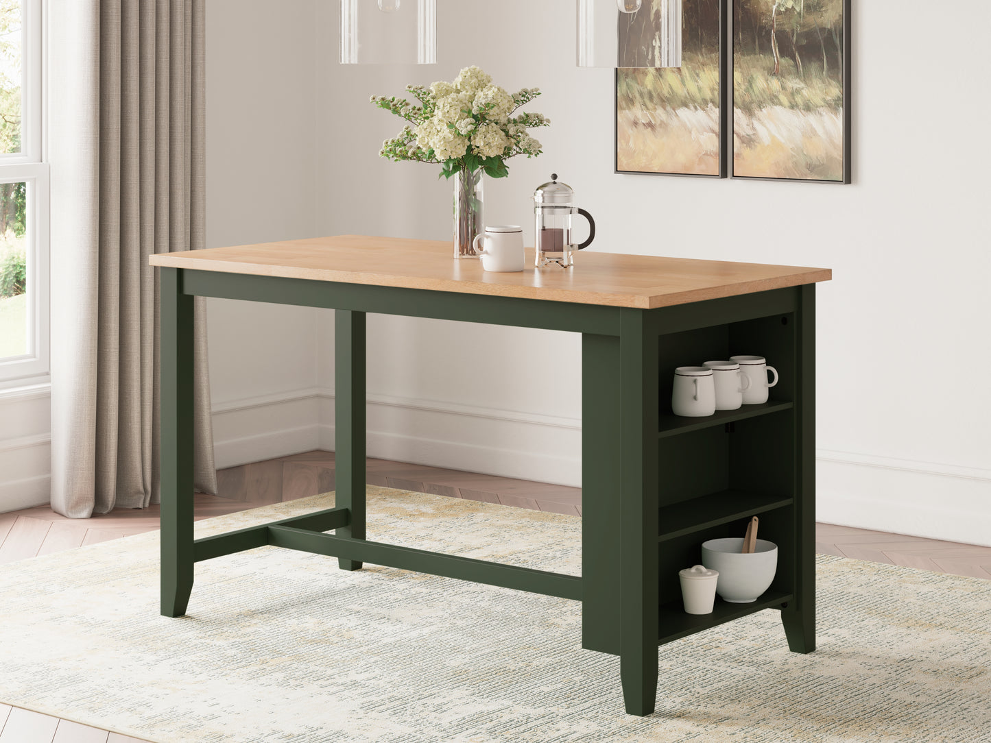 Auburndale Furniture Outlet - Ashley Furniture - Gesthaven Dining Room - RECT Dining Room Counter Table / Natural/Green - D401-13
