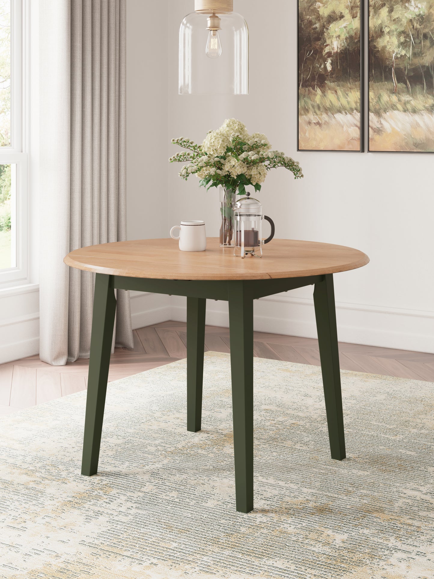 Auburndale Furniture Outlet - Ashley Furniture - Gesthaven Dining Room - Round DRM Drop Leaf Table / Natural/Green - D401-15