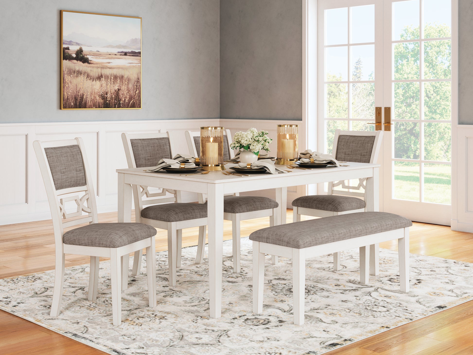 Auburndale Furniture Outlet - Ashley Furniture - Erinberg Dining Room - Dining Room Table Set (6/CN) / Antique White - D423-325