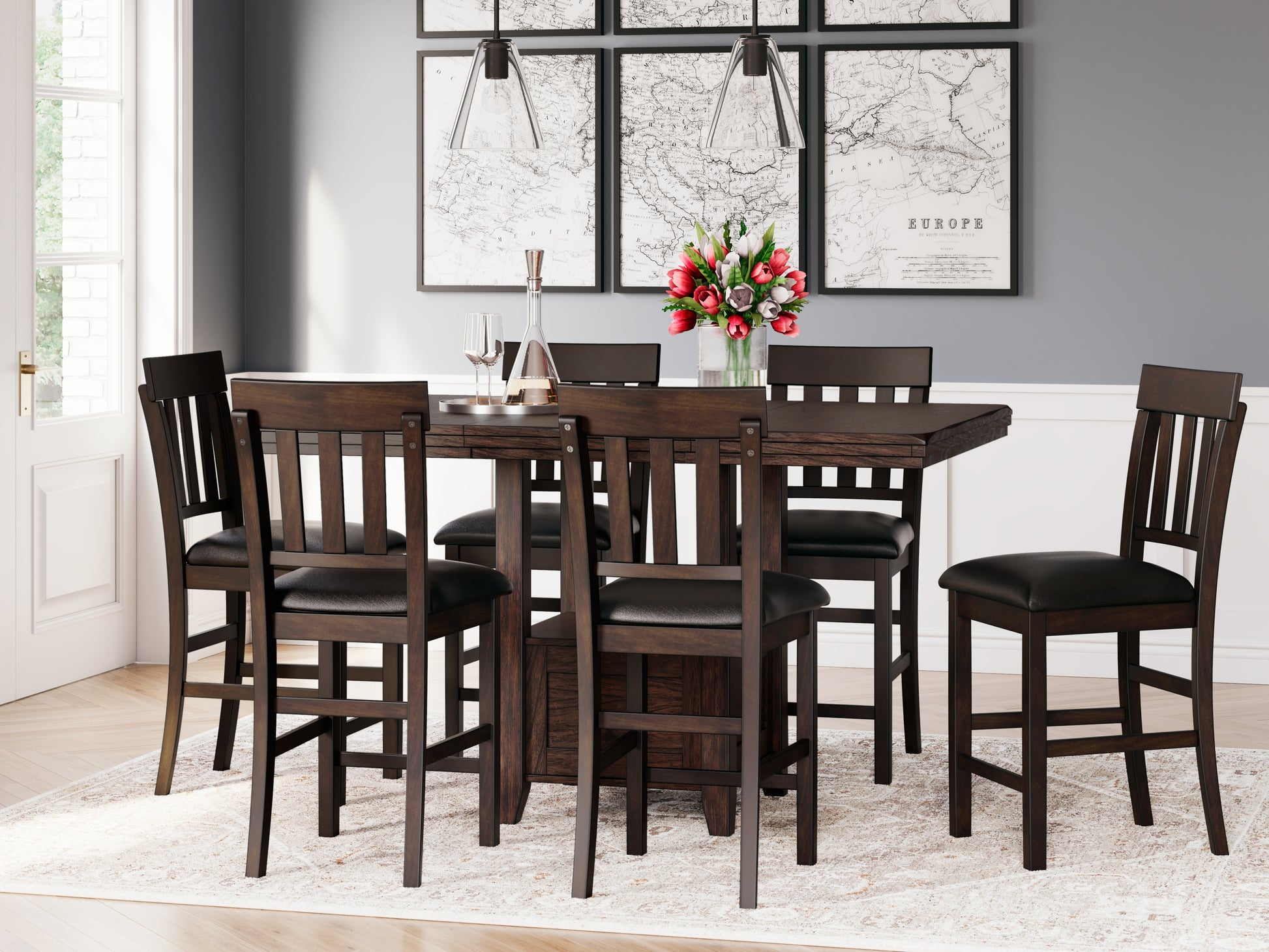 Auburndale Furniture Outlet - Ashley Furniture - Haddigan Dining Room - RECT DRM Counter EXT Table / Dark Brown - D596-42