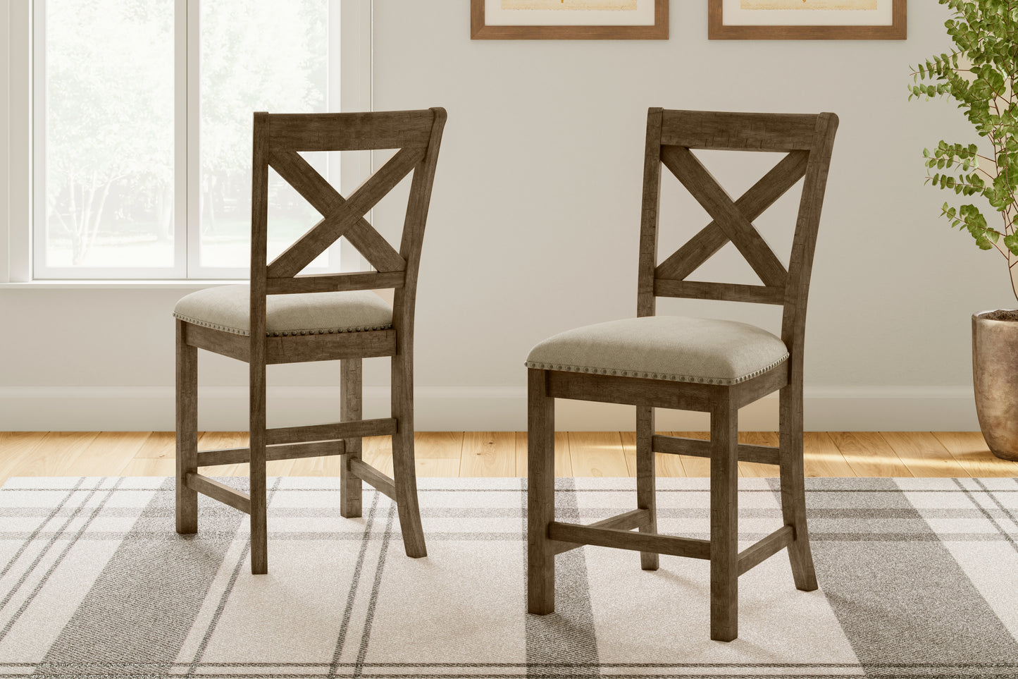 Auburndale Furniture Outlet - Ashley Furniture - Moriville Dining Room - Counter Height Bar Stool (Set of 2) / Beige - D631-124X2