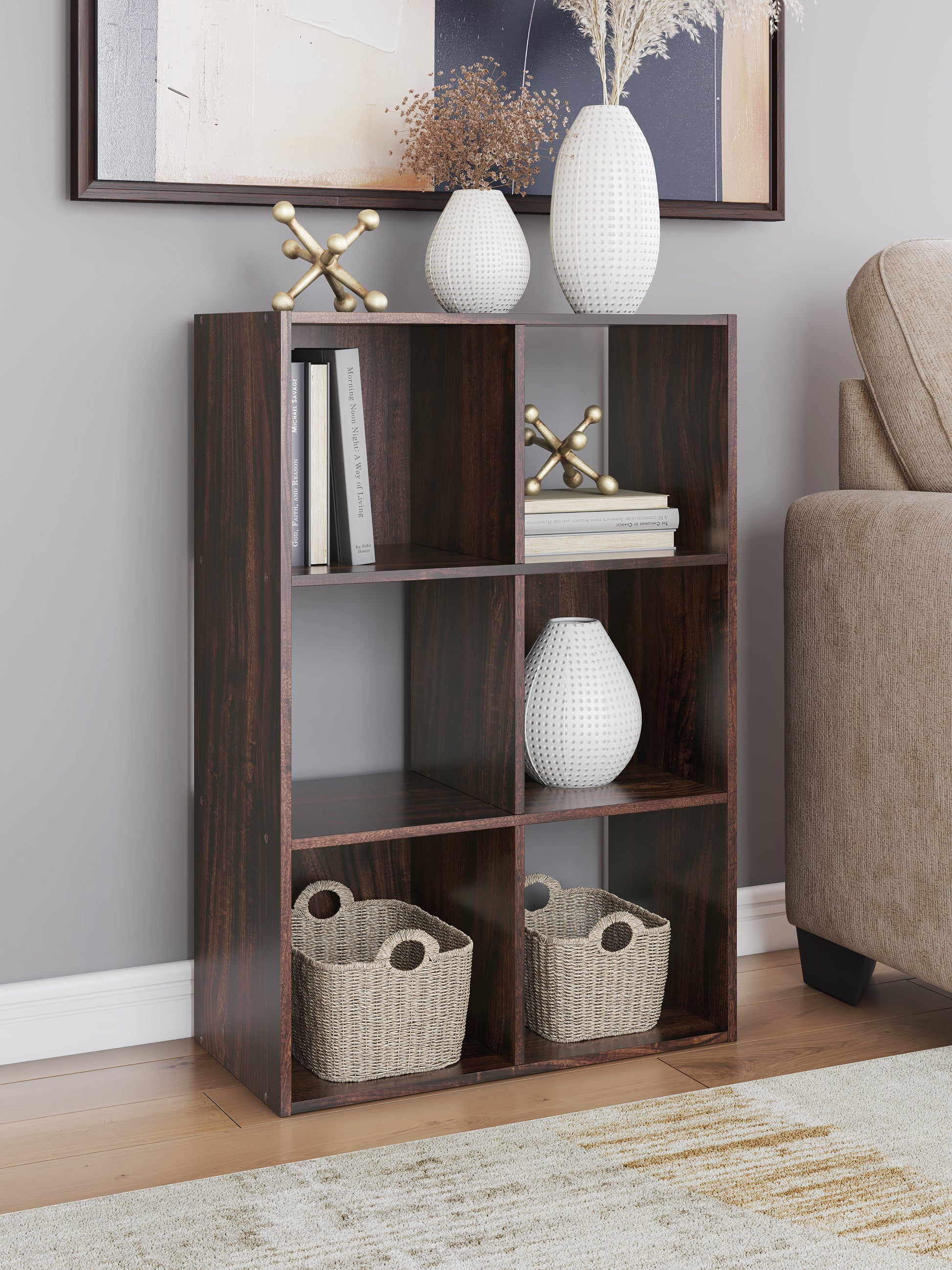 Auburndale Furniture Outlet - Ashley Furniture - Glosmount Six Cube Organizer - Six Cube Organizer / Cherry/Light Brown - EA1055-3X2