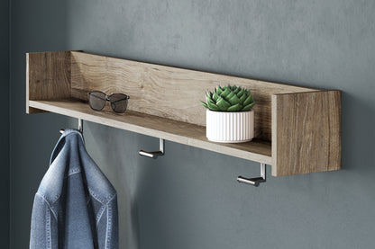 Auburndale Furniture Outlet - Ashley Furniture - Oliah Wall Decor - Wall Mounted Coat Rack w/Shelf / Natural - EA2270-151