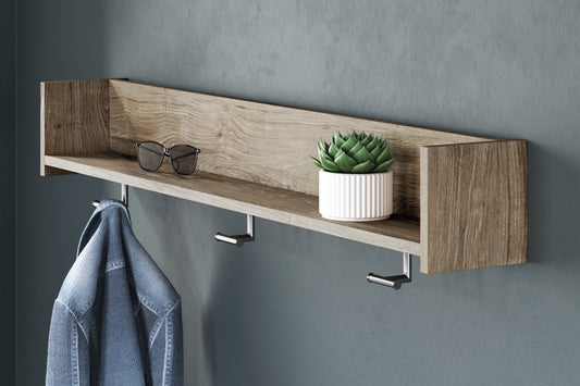 Auburndale Furniture Outlet - Ashley Furniture - Oliah Wall Decor - Wall Mounted Coat Rack w/Shelf / Natural - EA2270-151