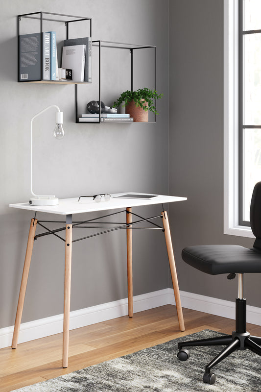 Auburndale Furniture Outlet - Ashley Furniture - Jaspeni Office Desk - Home Office Desk / White/Natural - H020-110