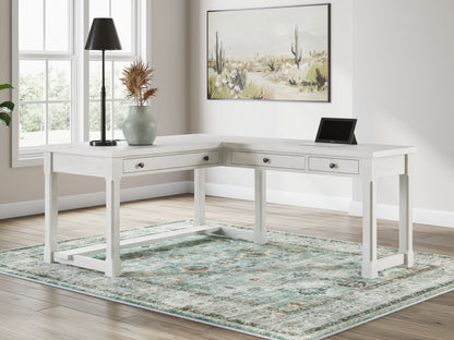 Auburndale Furniture Outlet - Ashley Furniture - Robbinsdale Office Desk - L-Shaped Home Office Desk / Antique White - H742H1