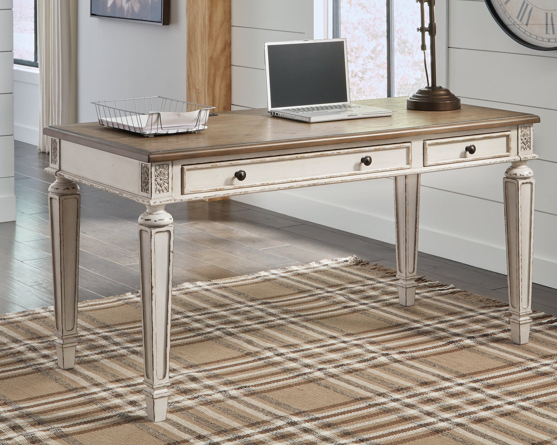 Auburndale Furniture Outlet - Ashley Furniture - Realyn Office Desk - Home Office Desk / White/Brown - H743-34