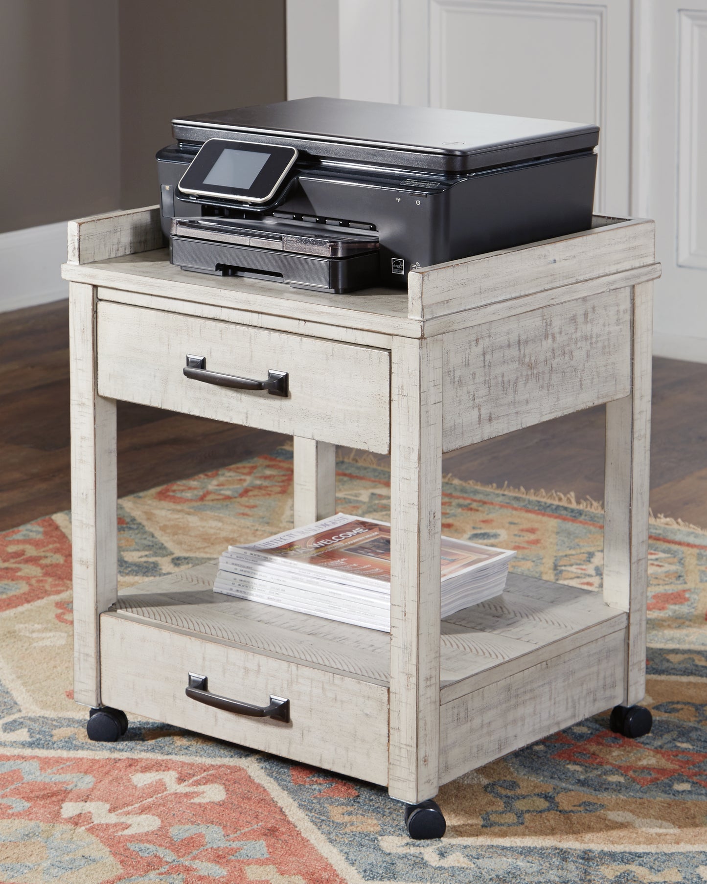 Auburndale Furniture Outlet - Ashley Furniture - Carynhurst Printer Stand - Printer Stand / Whitewash - H755-11