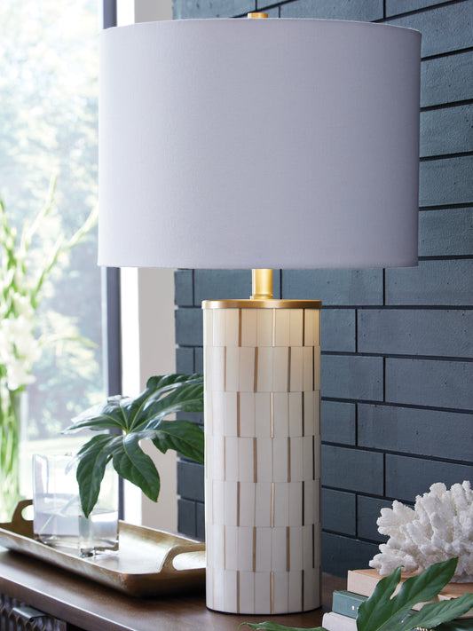 Auburndale Furniture Outlet - Ashley Furniture - Faridworth Lighting - Poly Table Lamp (1/CN) / White/Gold Finish - L235954