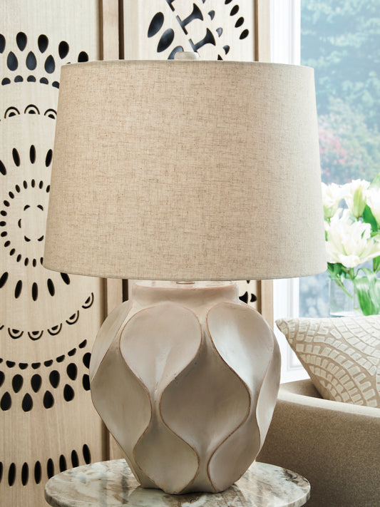 Auburndale Furniture Outlet - Ashley Furniture - Edselham Lighting - Paper Table Lamp (1/CN) / Distressed Cream - L235974