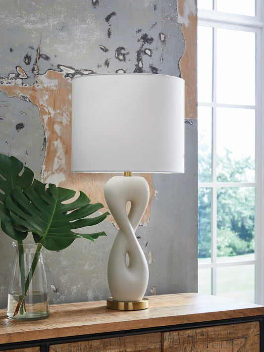 Auburndale Furniture Outlet - Ashley Furniture - Judrich Lighting - Poly Table Lamp (1/CN) / White/Gold Finish - L236024