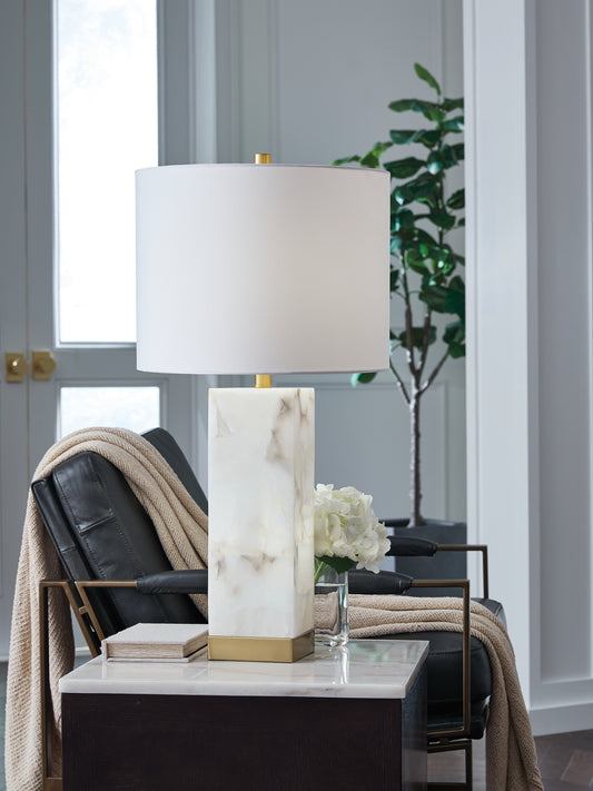 Auburndale Furniture Outlet - Ashley Furniture - Linderfield Lighting - Alabaster Table Lamp (1/CN) / White/Gold Finish - L429094