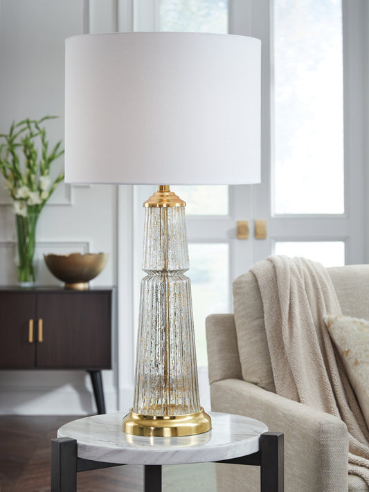 Auburndale Furniture Outlet - Ashley Furniture - Bakersboro Lighting - Glass Table Lamp (1/CN) / Clear/Gold Finish - L430884