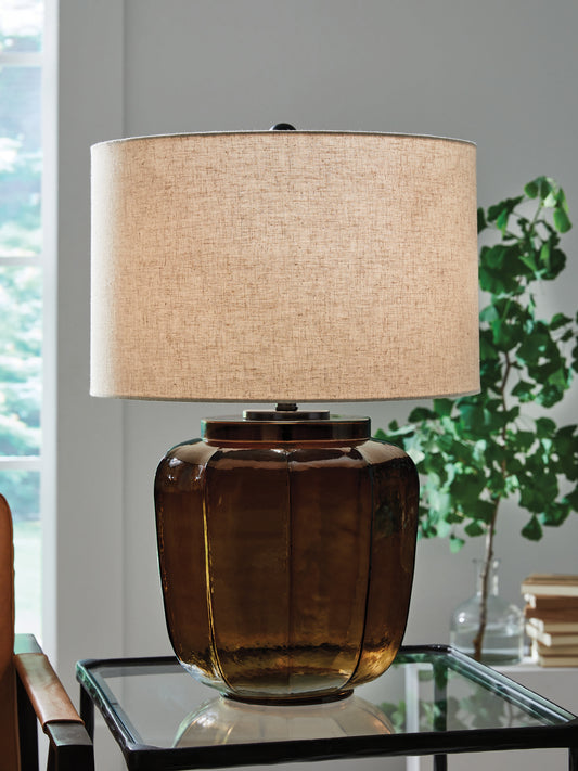 Auburndale Furniture Outlet - Ashley Furniture - Bainmore Lighting - Glass Table Lamp (1/CN) / Amber - L430914