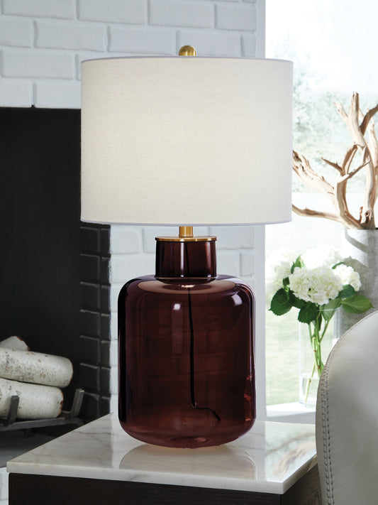 Auburndale Furniture Outlet - Ashley Furniture - Mette Lighting - Glass Table Lamp (1/CN) / Brown/Gold Finish - L430924