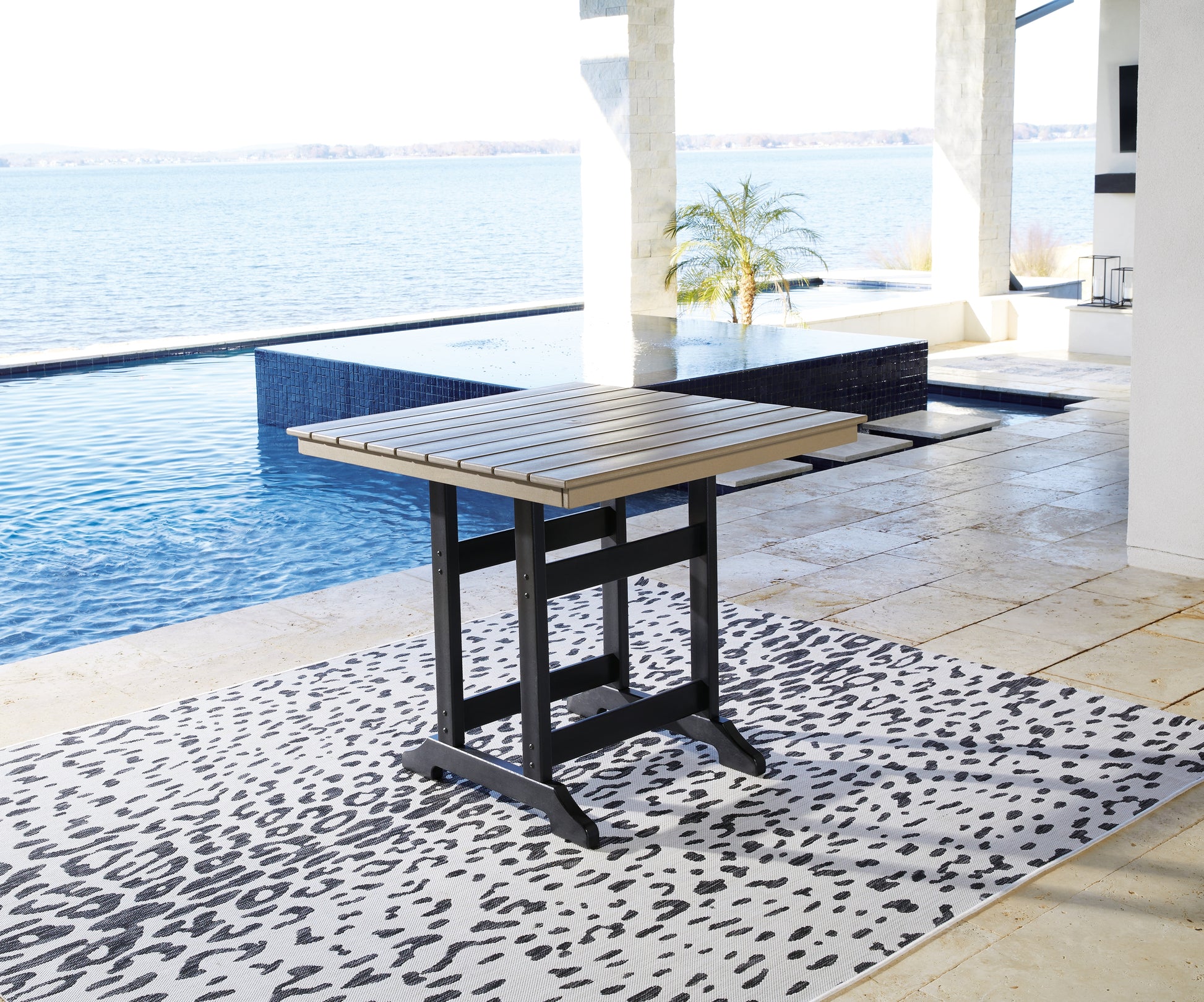 Auburndale Furniture Outlet - Ashley Furniture - Fairen Trail Outdoor - Square Counter TBL w/UMB OPT / Black/Driftwood - P211-632