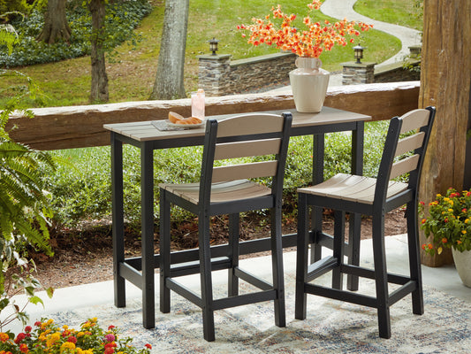 Auburndale Furniture Outlet - Ashley Furniture - Shoreline Beach Outdoor - Counter Table Set (3/CN) / Black/Beige - PCP221-113