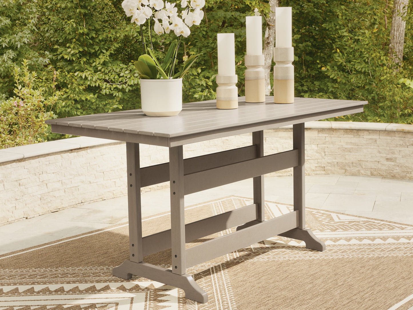 Auburndale Furniture Outlet - Ashley Furniture - Seacliff Beach Outdoor - RECT COUNTER TABLE W/UMB OPT - PCP228-642