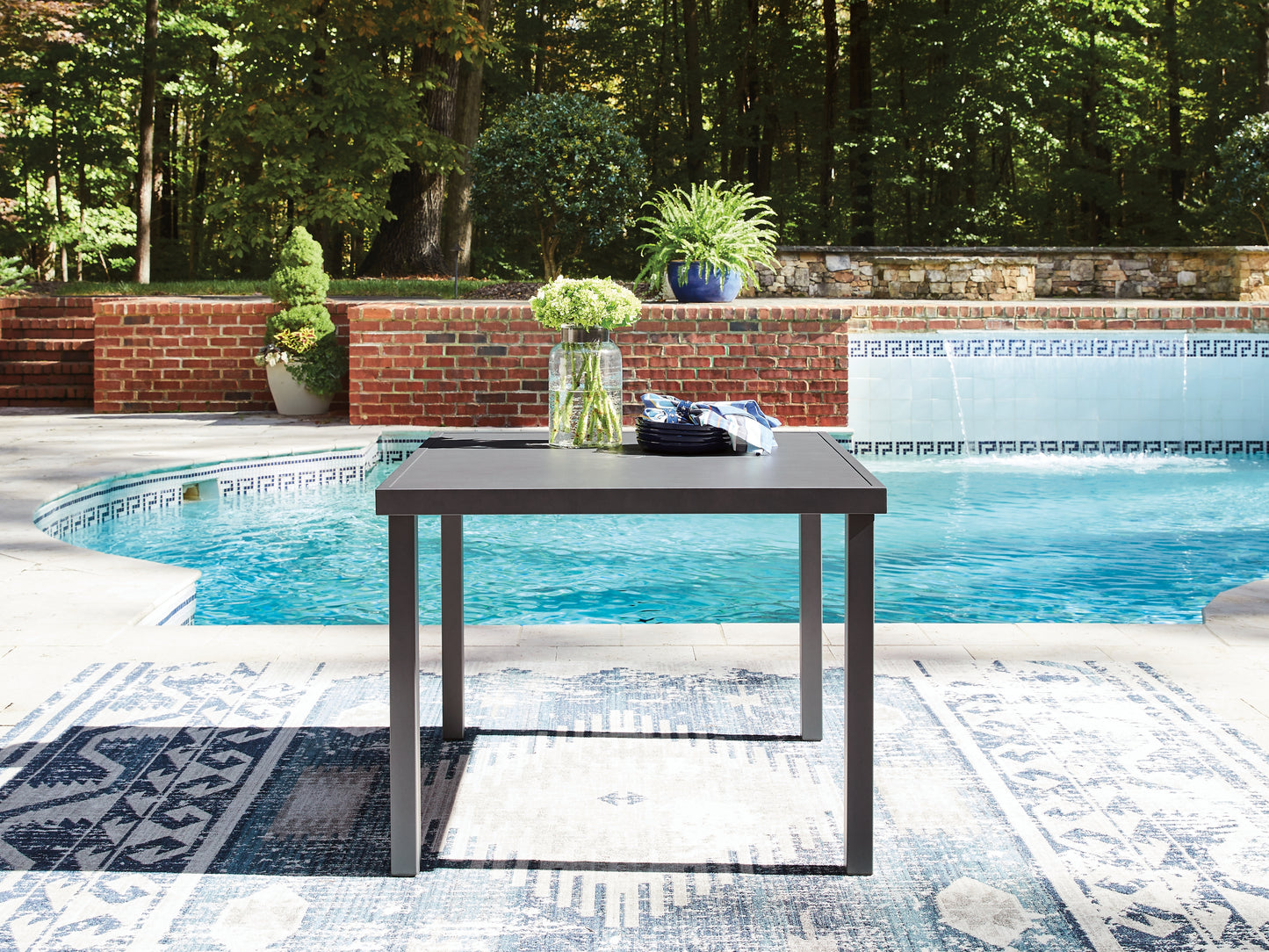 Auburndale Furniture Outlet - Ashley Furniture - Rocky Creek Outdoor - Square Dining Table w/UMB OPT / Gray - PCP326-615