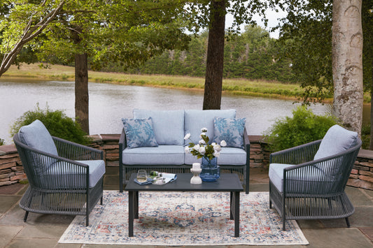 Auburndale Furniture Outlet - Ashley Furniture - Bridges Beach Outdoor - Love/Chairs/Table Set (4/CN) / Gray - PCP391-080