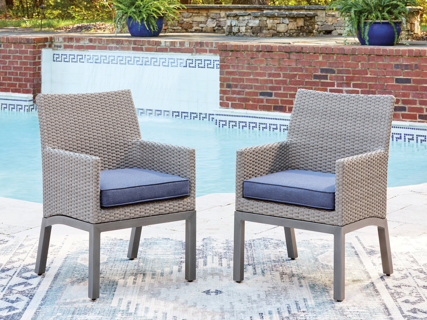 Auburndale Furniture Outlet - Ashley Furniture - Half Moon Beach Outdoor - Arm Chair With Cushion (Set of 2) / Blue/Gray - PCP418-601A