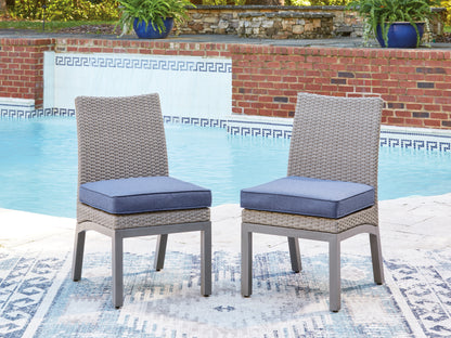 Auburndale Furniture Outlet - Ashley Furniture - Half Moon Beach Outdoor - Side Chair with Cushion (Set of 2) / Blue/Gray - PCP418-601