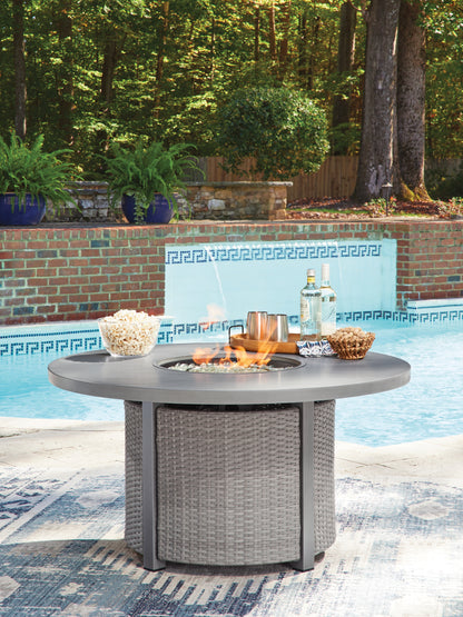 Auburndale Furniture Outlet - Ashley Furniture - Half Moon Beach Outdoor - Round Fire Pit Table / Gray - PCP418-776