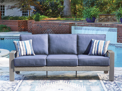 Auburndale Furniture Outlet - Ashley Furniture - Half Moon Beach Outdoor - Sofa with Cushion / Blue/Gray - PCP418-838