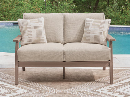 Auburndale Furniture Outlet - Ashley Furniture - Grover Beach Outdoor - Loveseat w/Cushion / Driftwood - PCP422-835
