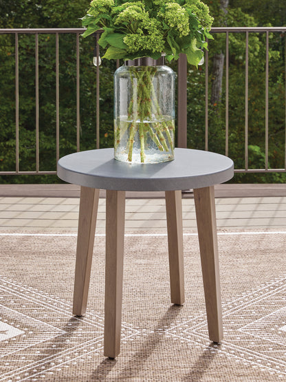 Auburndale Furniture Outlet - Ashley Furniture - Harmony Headlands Outdoor - Round End Table / Natural/Gray - PCP428-706