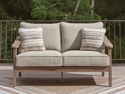 Auburndale Furniture Outlet - Ashley Furniture - Harmony Headlands Outdoor - Loveseat w/Cushion / Natural/Gray - PCP428-835