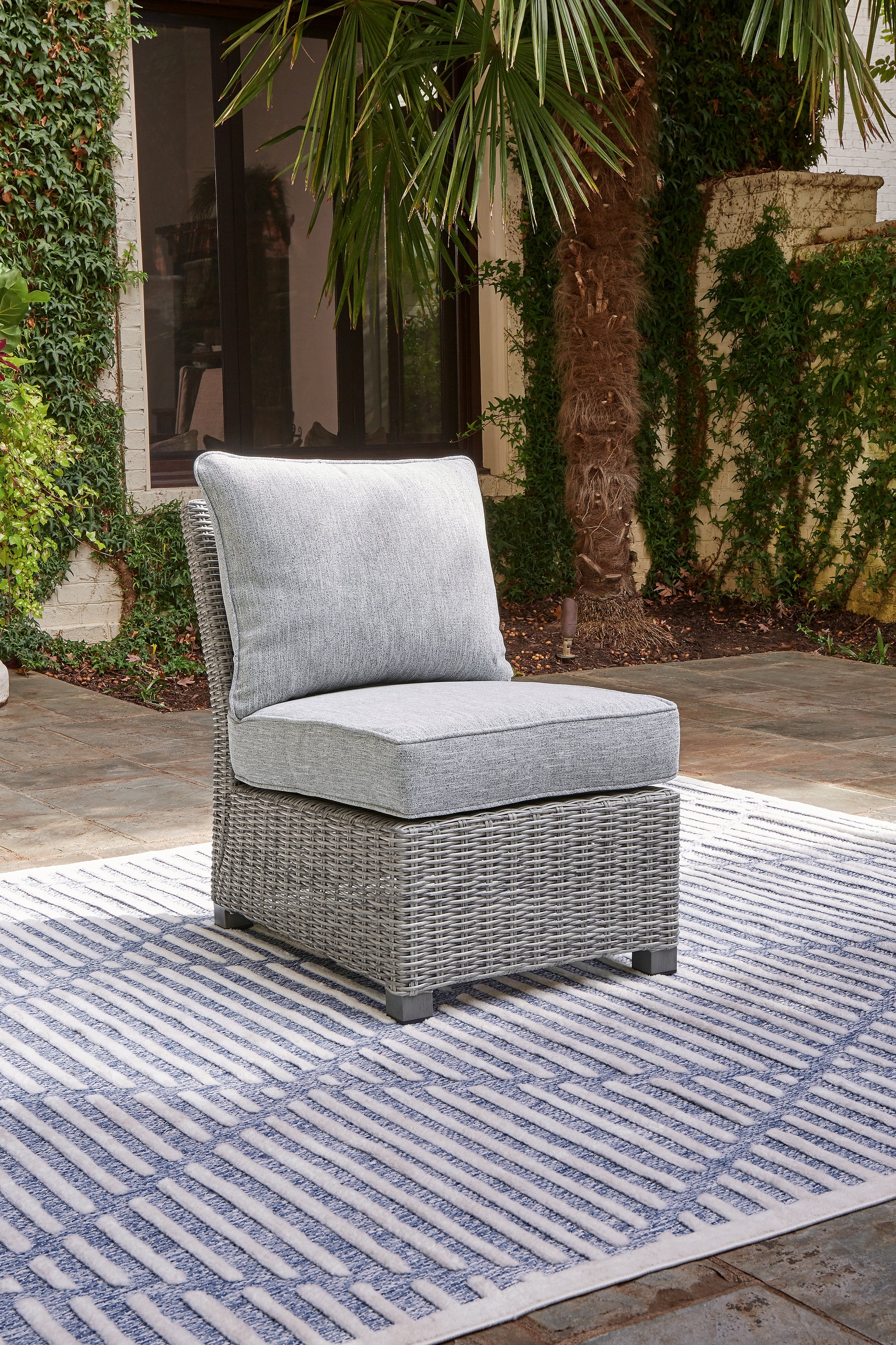 Auburndale Furniture Outlet - Ashley Furniture - Naples Beach Outdoor - Armless Chair w/Cushion (1/CN) / Light Gray - P439-846