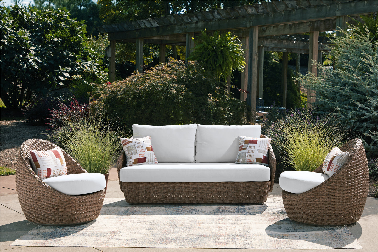 Auburndale Furniture Outlet - Ashley Furniture - Double Point Outdoor - Love/Swivel Chairs Set (3/CN) - PCP503-070