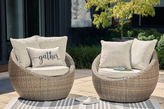 Auburndale Furniture Outlet - Ashley Furniture - Danson Outdoor - Swivel Lounge w/Cushion (Set of 2) / Beige - P505-821