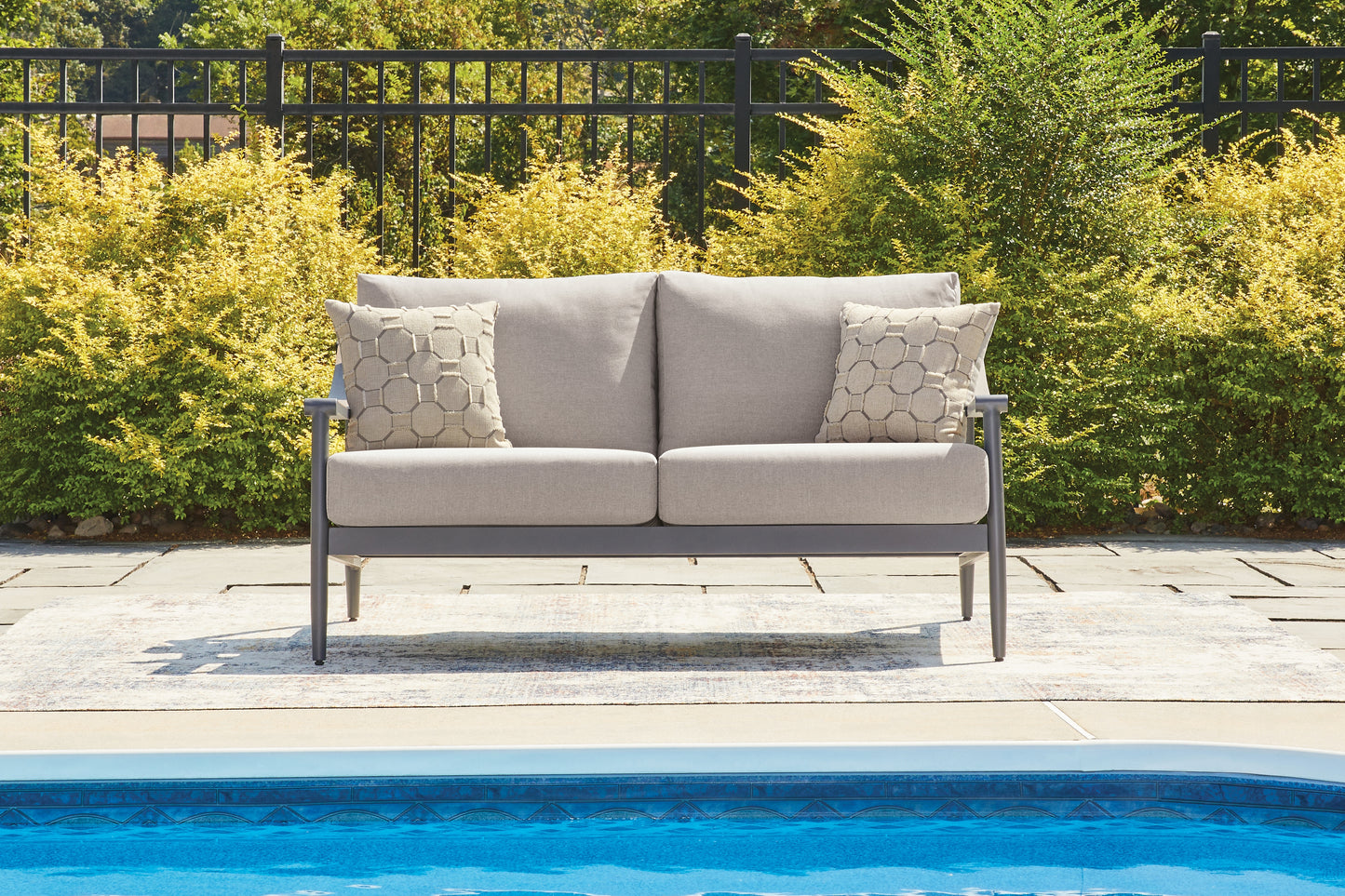 Auburndale Furniture Outlet - Ashley Furniture - Ocean Beach Outdoor - Loveseat w/Cushion / Gray - PCP510-835