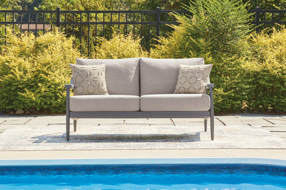 Auburndale Furniture Outlet - Ashley Furniture - Ocean Beach Outdoor - Loveseat w/Cushion / Gray - PCP510-835
