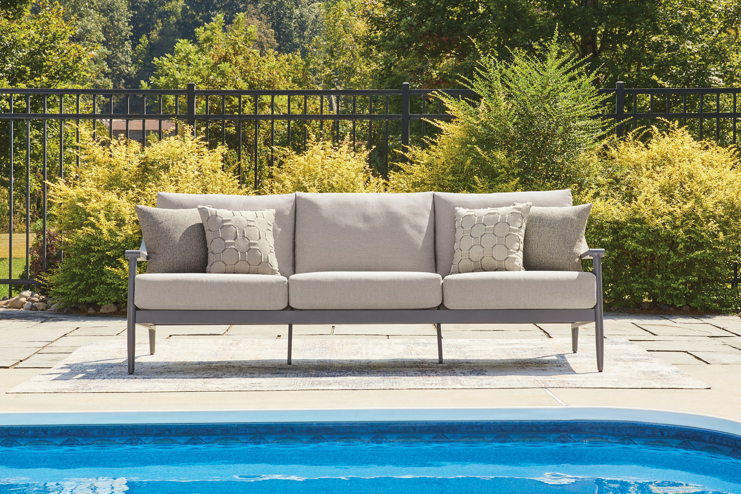 Auburndale Furniture Outlet - Ashley Furniture - Ocean Beach Outdoor - Sofa with Cushion / Gray - PCP510-838