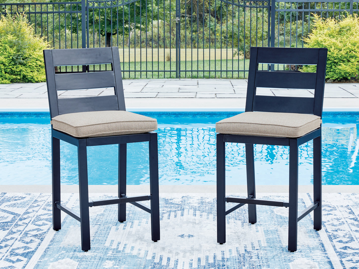 Auburndale Furniture Outlet - Ashley Furniture - East Beach Outdoor - Barstool (Set of 2) / Navy Blue - PCP587-124