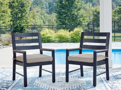Auburndale Furniture Outlet - Ashley Furniture - East Beach Outdoor - Arm Chair With Cushion (Set of 2) / Navy Blue/Driftwood - PCP587-601A