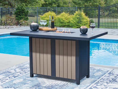 Auburndale Furniture Outlet - Ashley Furniture - East Beach Outdoor - RECT Bar Table w/Fire Pit / Navy Blue/Driftwood - PCP587-665