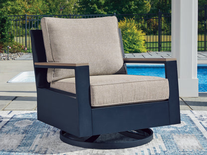 Auburndale Furniture Outlet - Ashley Furniture - East Beach Outdoor - Swivel Glider Chair w/Cushion / Navy Blue/Driftwood - PCP587-821