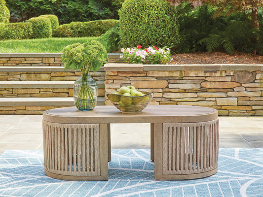 Auburndale Furniture Outlet - Ashley Furniture - Serena Shores Outdoor - Rectangular Cocktail Table / Beige - PCP604-701