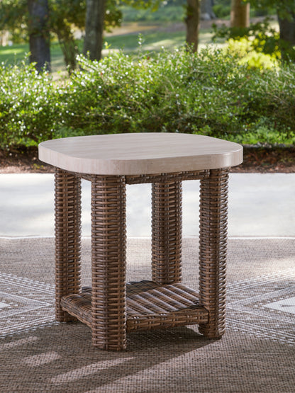 Auburndale Furniture Outlet - Ashley Furniture - Dolan Creek Outdoor - Square End Table / Beige/Brown - PCP610-702