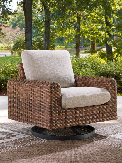 Auburndale Furniture Outlet - Ashley Furniture - Dolan Creek Outdoor - Swivel Lounge w/ Cushion / Gray/Brown - PCP610-821
