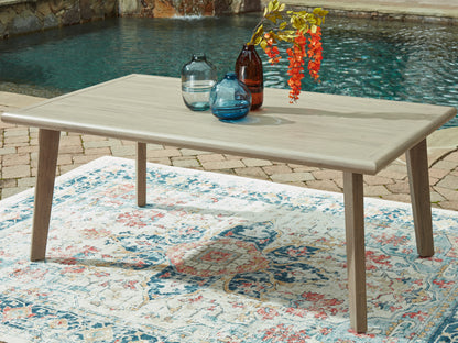 Auburndale Furniture Outlet - Ashley Furniture - Cliff Trails Outdoor - RECT Dining Table w/UMB OPT / Beige - PCP690-625